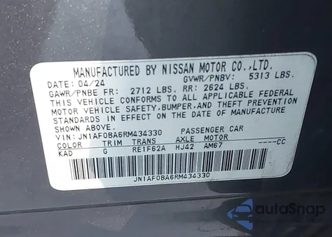 2024 Nissan Ariya Engage z USA, uszkodzony, nr VIN JN1AF0BA6RM434330